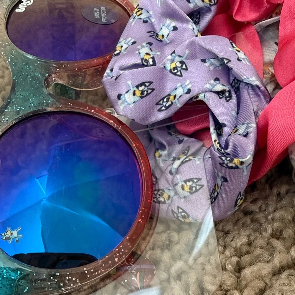 Kids Sunglasses & Hair Ties Set - Blue and Pink , Purple and White